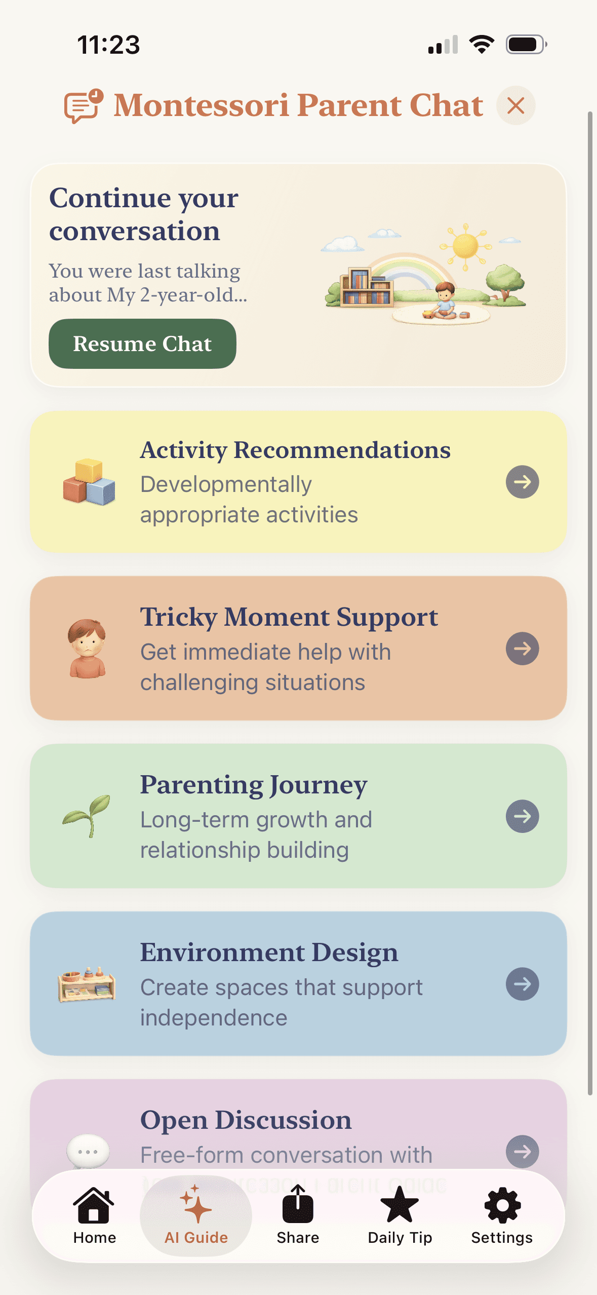 AI Parent Guide interface